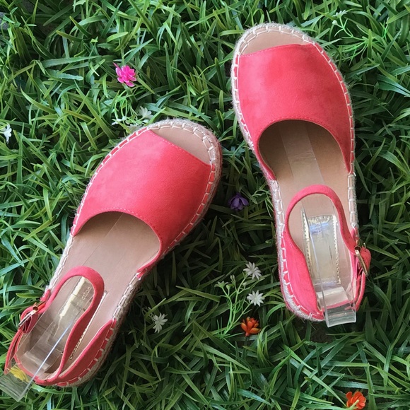Elegant Coral Espadrille Platform Flatform Sandals - Picture 3 of 7
